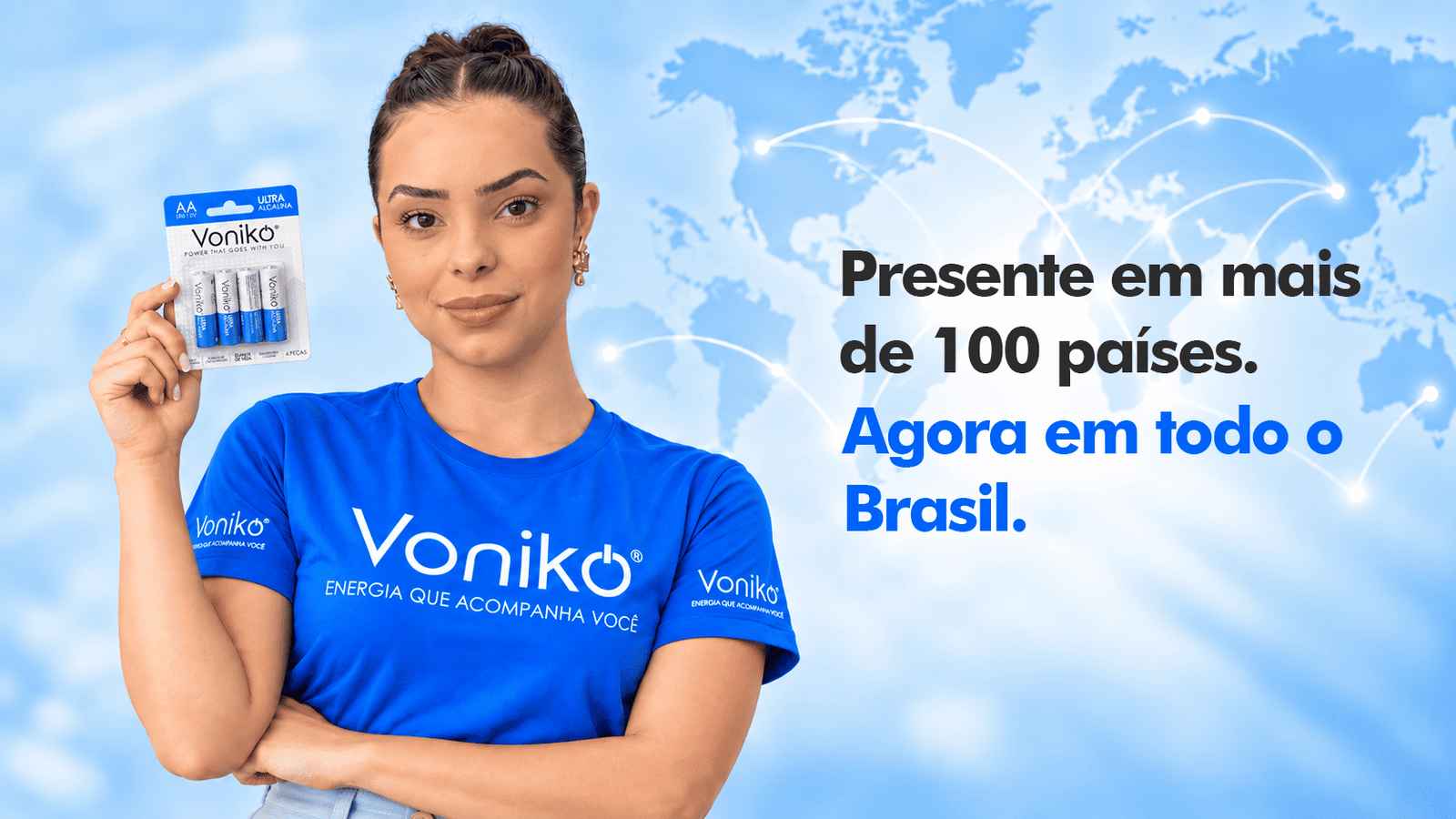 Niko e uma pilha Voniko com a frase Energia que acompanha você
